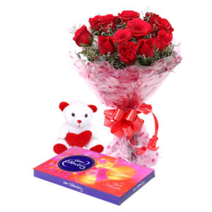 red rose with teddy bear